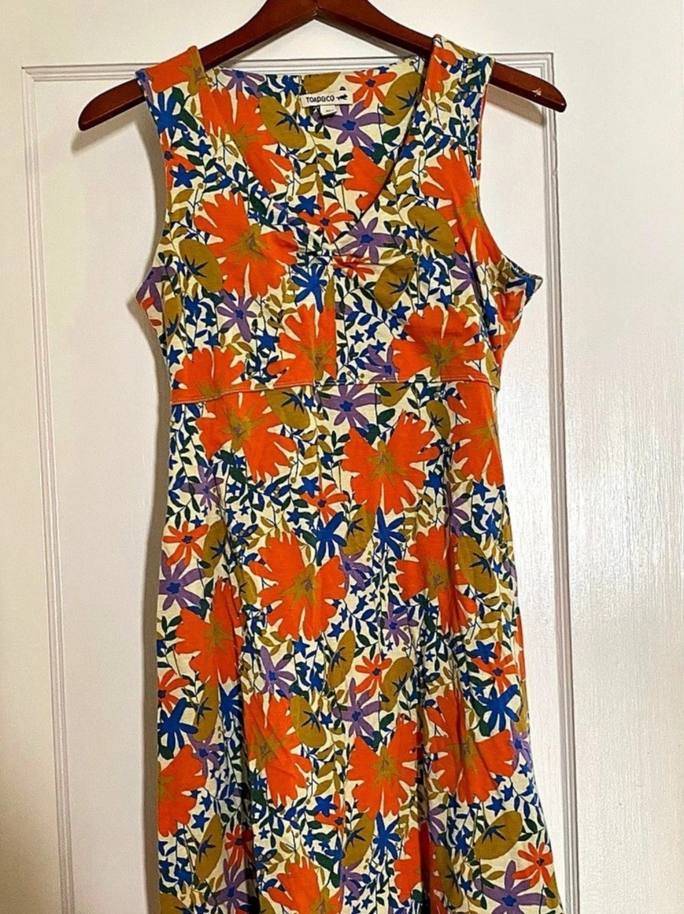Toad&Co Rosemarie Sleeveless Dress Floral Midi Dress Orange & Blue
